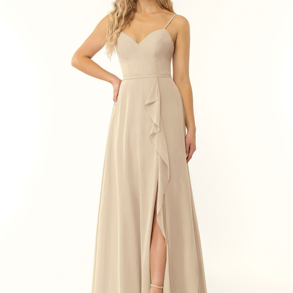 Azazie Cream Ruched Sweetheart Gown